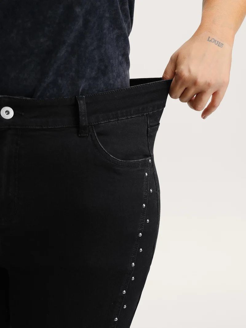 Rhinestone Mid-Rise Flared Hem Jeans