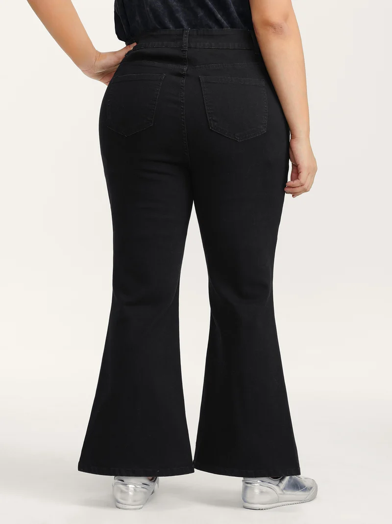 Rhinestone Mid-Rise Flared Hem Jeans