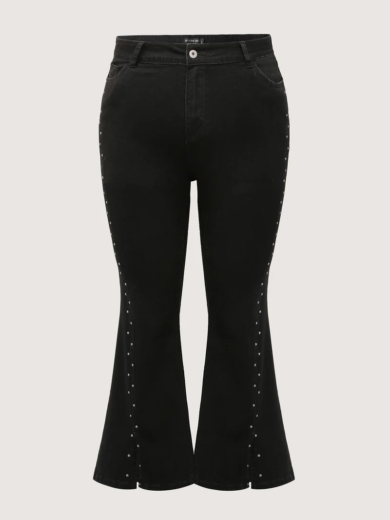 Rhinestone Mid-Rise Flared Hem Jeans
