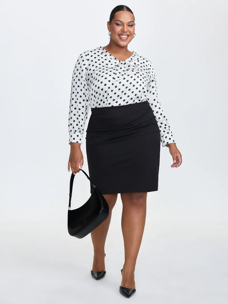 Ribbon-Tie Neckline Polka Dots Blouse
