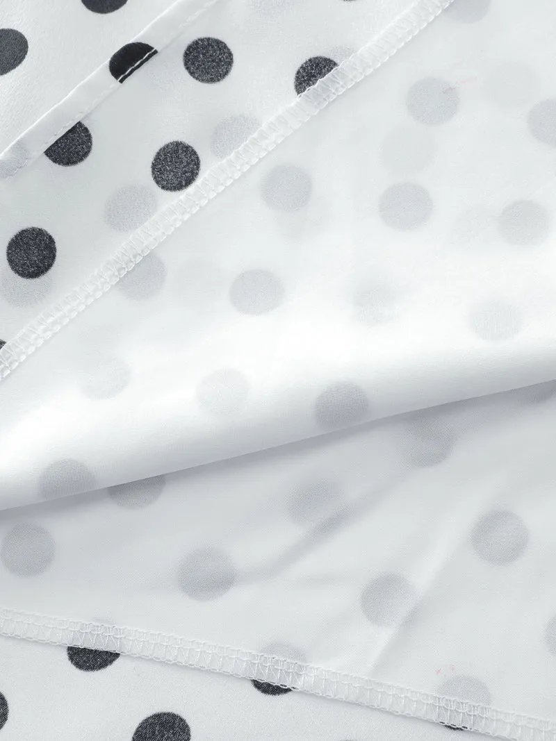 Ribbon-Tie Neckline Polka Dots Blouse