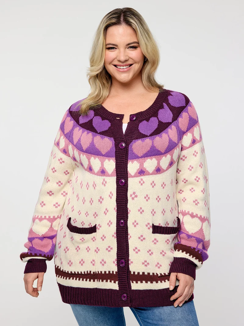 Winter Hearts Jacquard Button Knit Cardigan