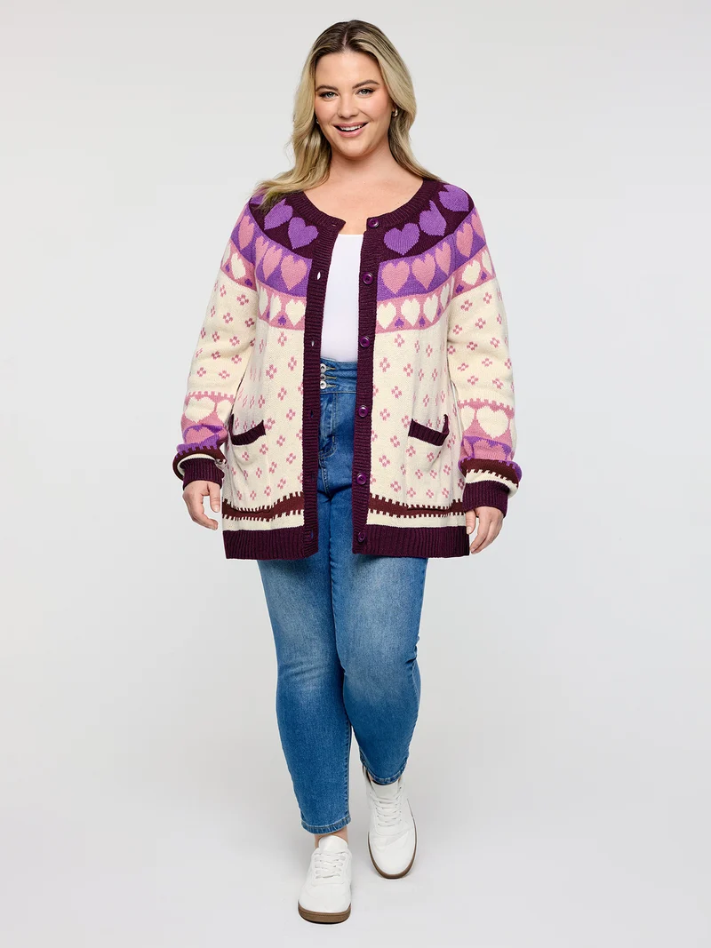 Winter Hearts Jacquard Button Knit Cardigan