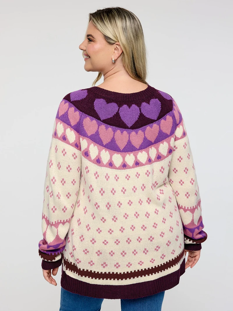 Winter Hearts Jacquard Button Knit Cardigan