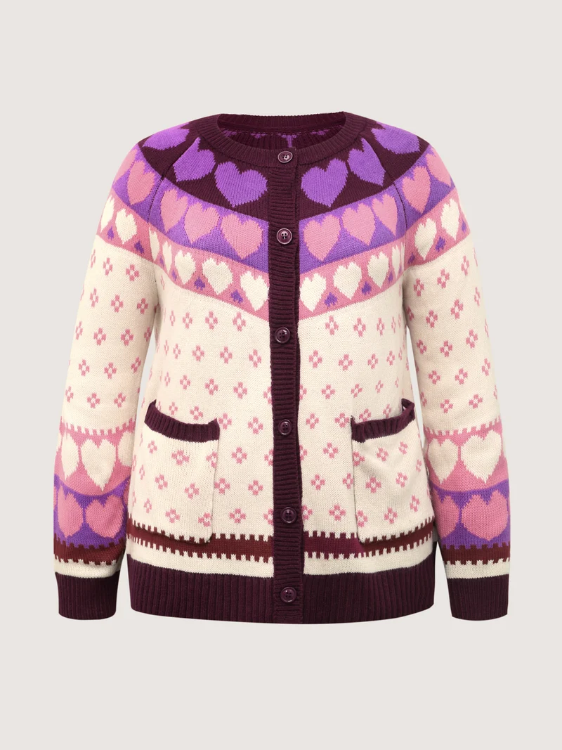 Winter Hearts Jacquard Button Knit Cardigan