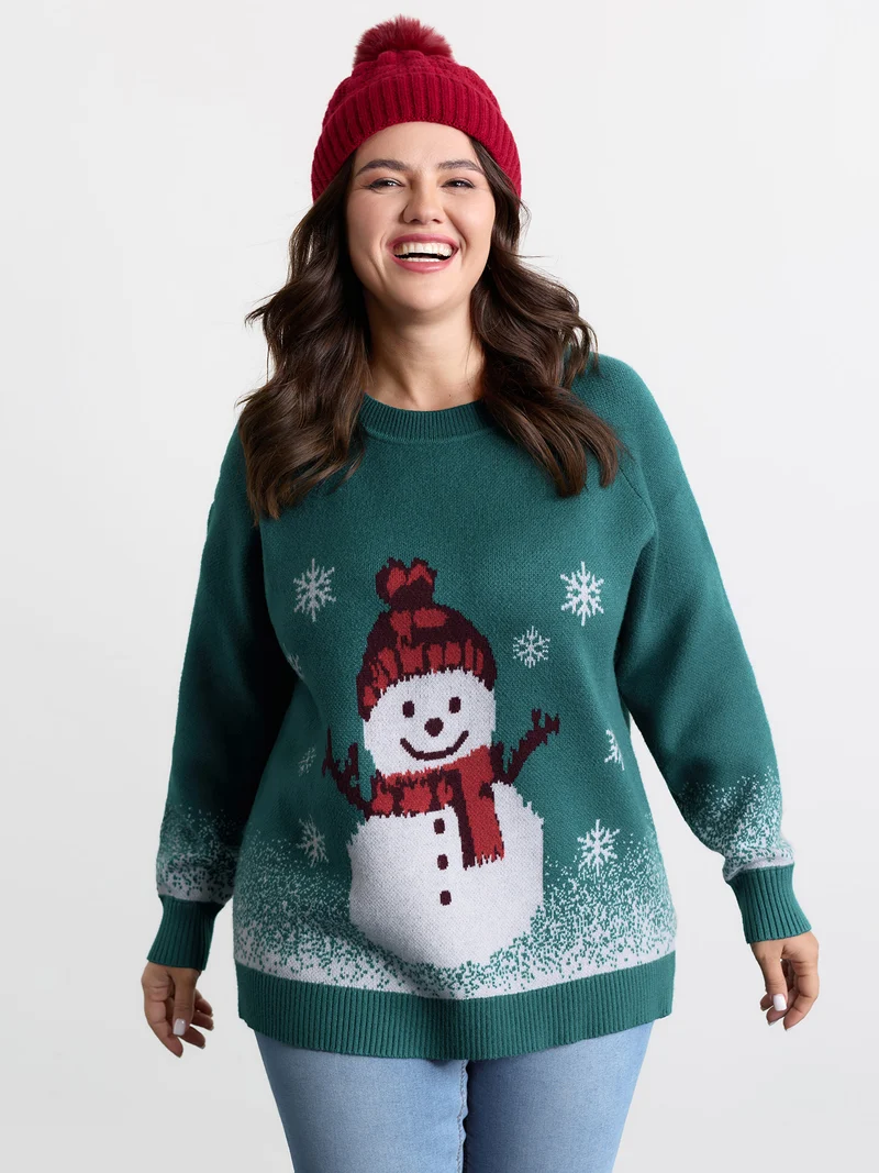 Supersoft Snowman Jacquard Color Block Pullover