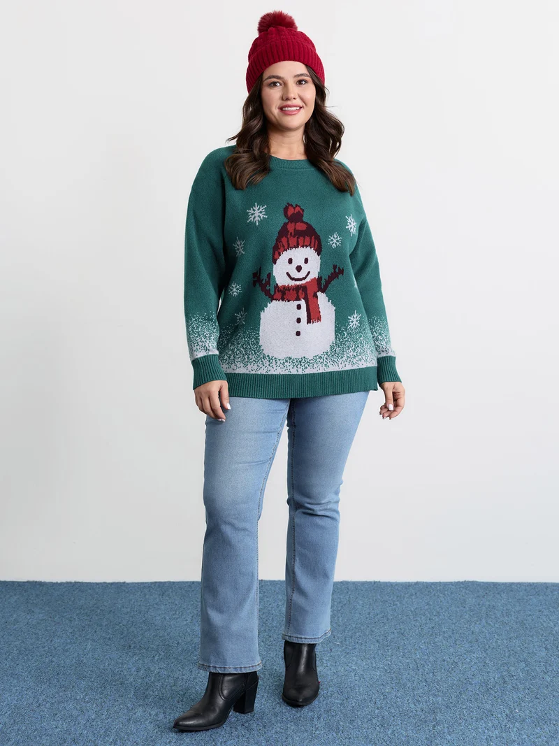 Supersoft Snowman Jacquard Color Block Pullover