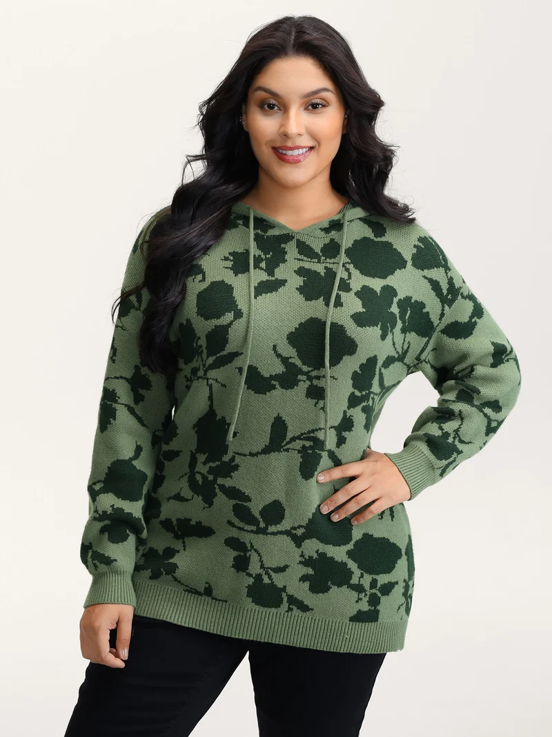 Supersoft Flower Silhouette Jacquard Hooded Pullover