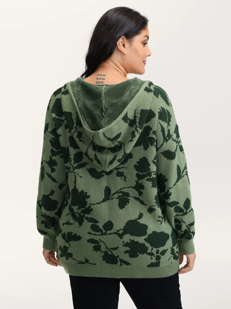 Supersoft Flower Silhouette Jacquard Hooded Pullover
