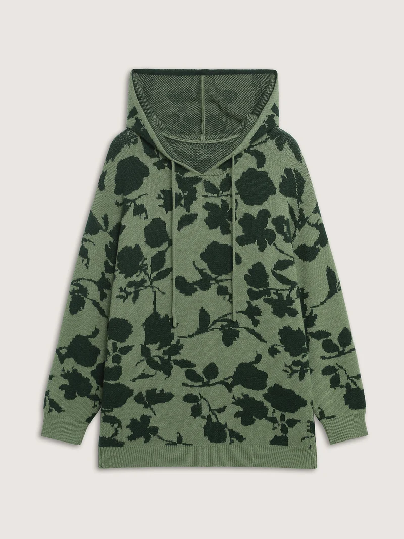 Supersoft Flower Silhouette Jacquard Hooded Pullover