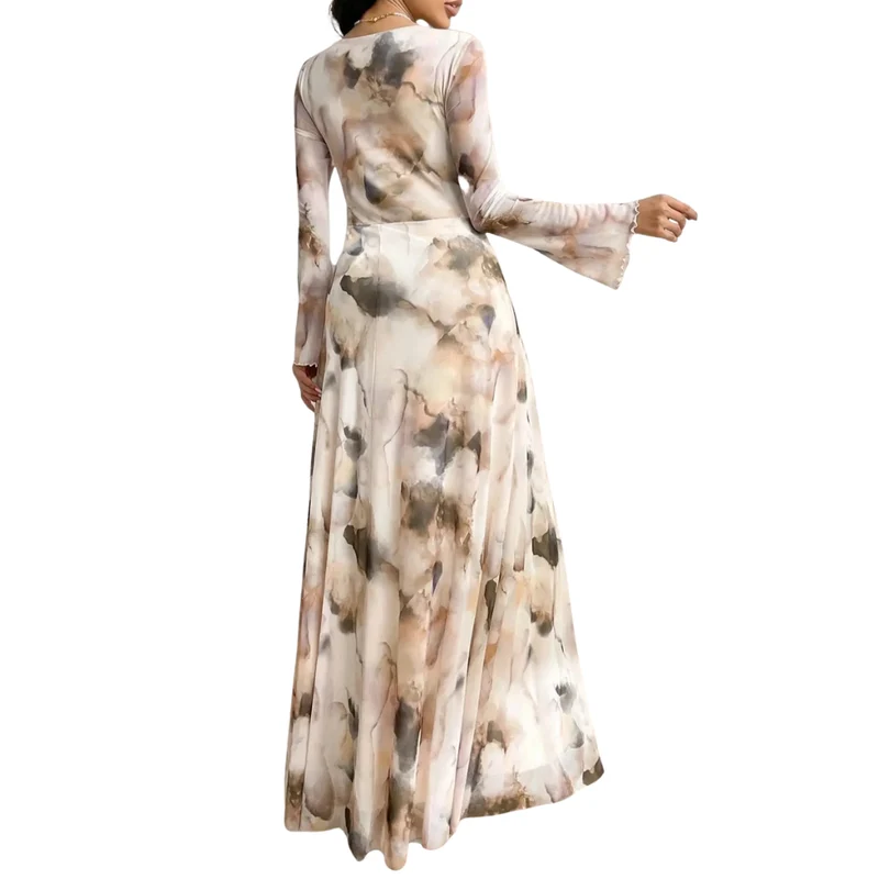 Célia┃Robe Élégante en Tulle Imprimé Tie-Dye
