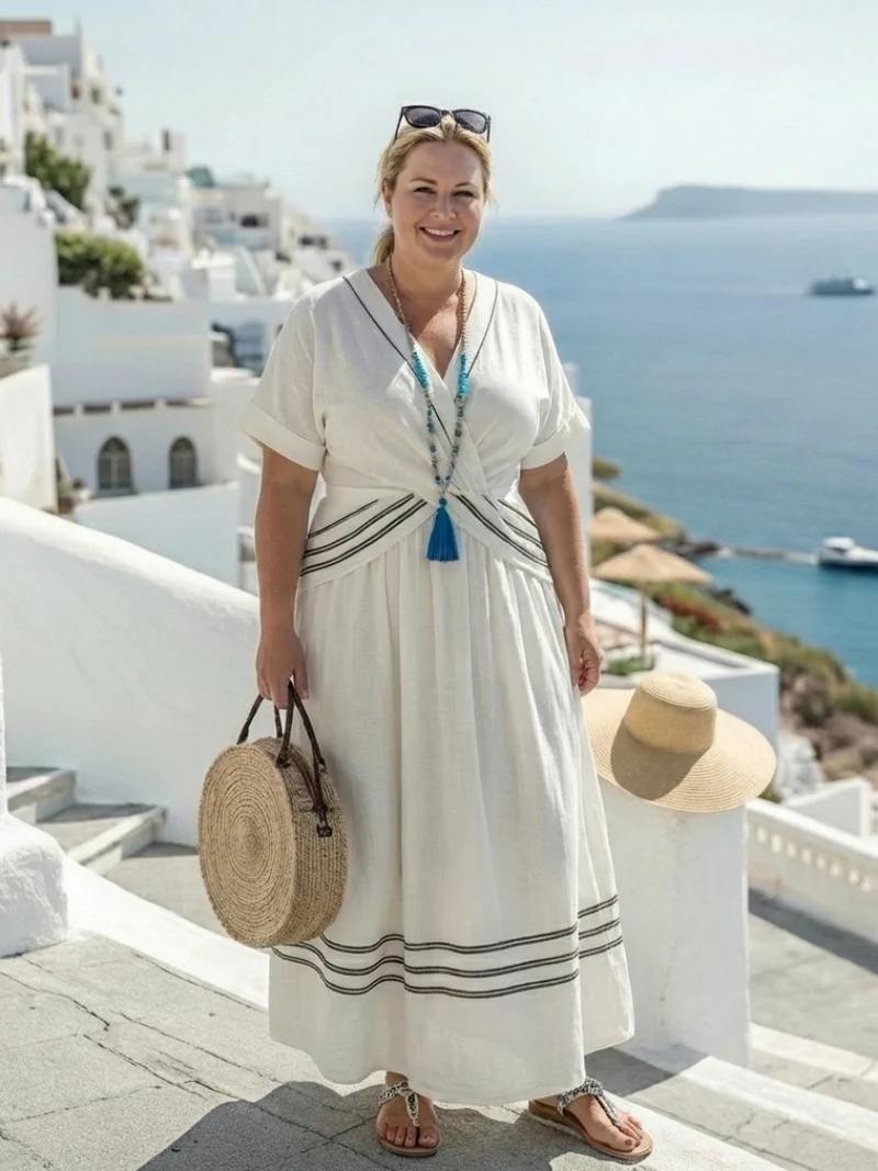 Seren | Robe Midi à Manches Courtes en V Style Wrap