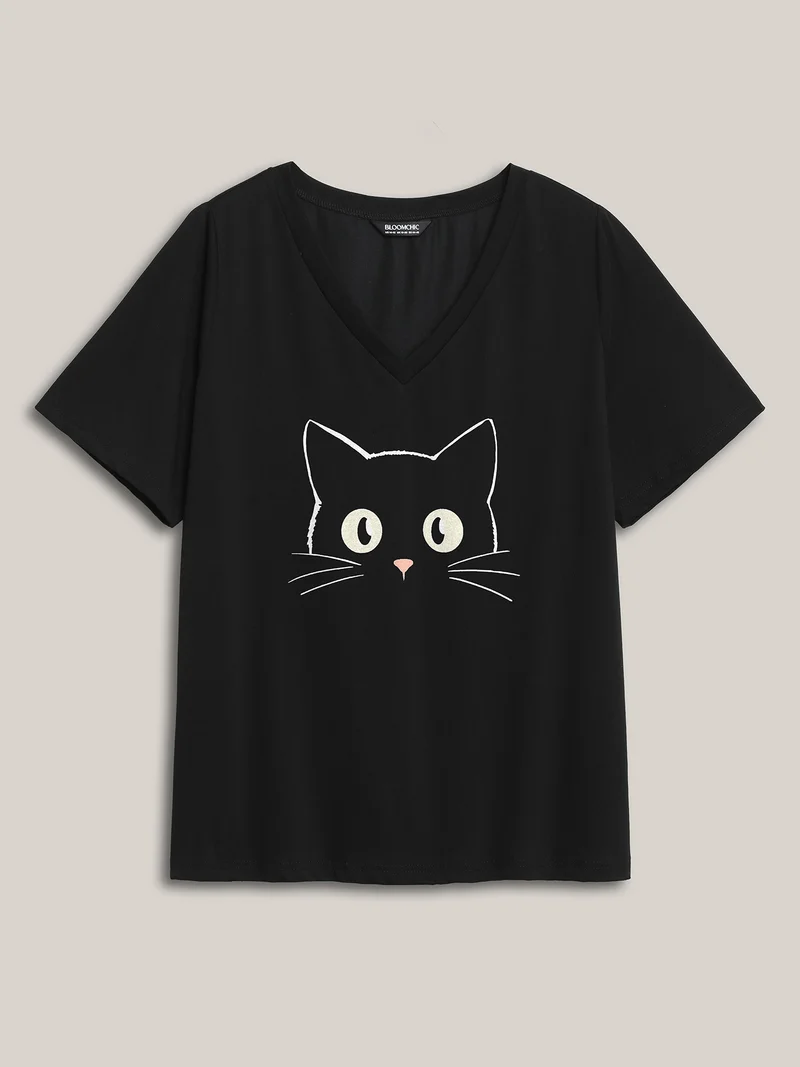 Cat Pattern Crewneck T-Shirt