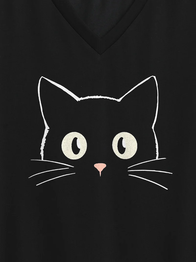 Cat Pattern Crewneck T-Shirt