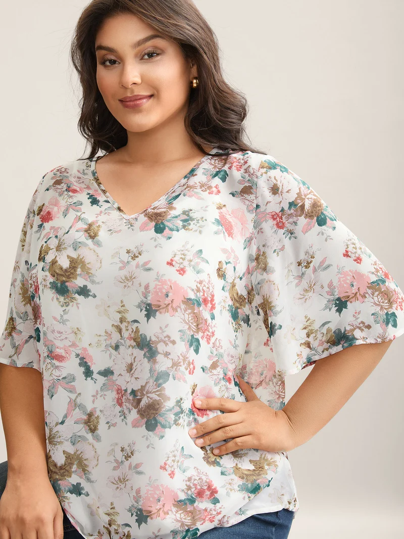 Large Flower Print Sheer Lined Shirt