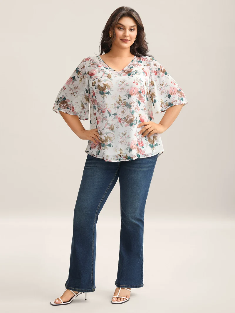 Large Flower Print Sheer Lined Shirt