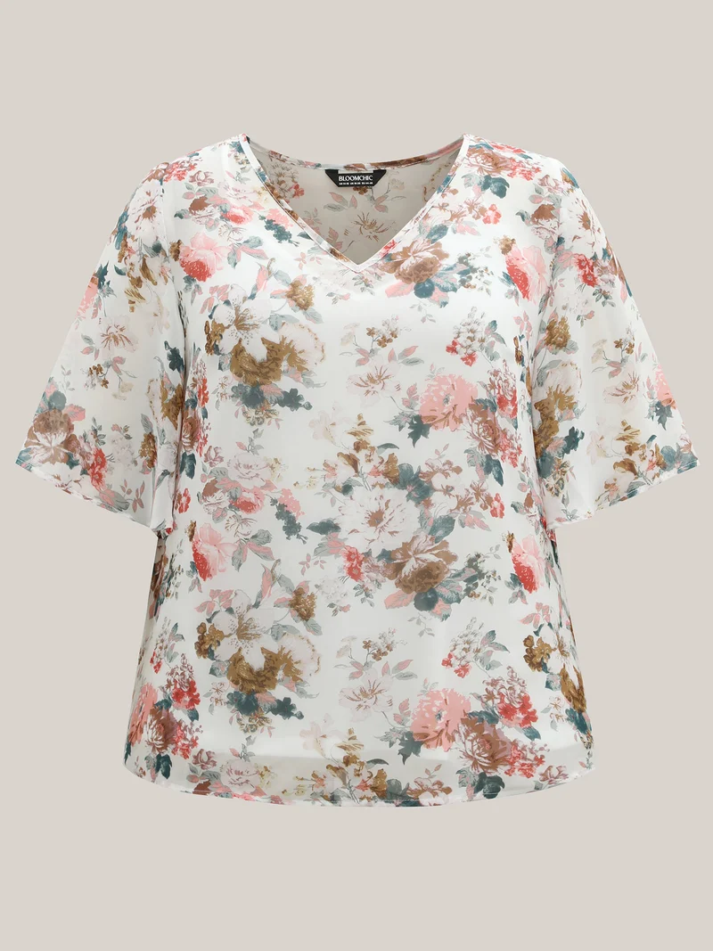Large Flower Print Sheer Lined Shirt