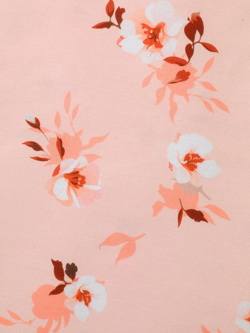 Floral Print Spliced Lotus Leaf Sleeve T-Shirt