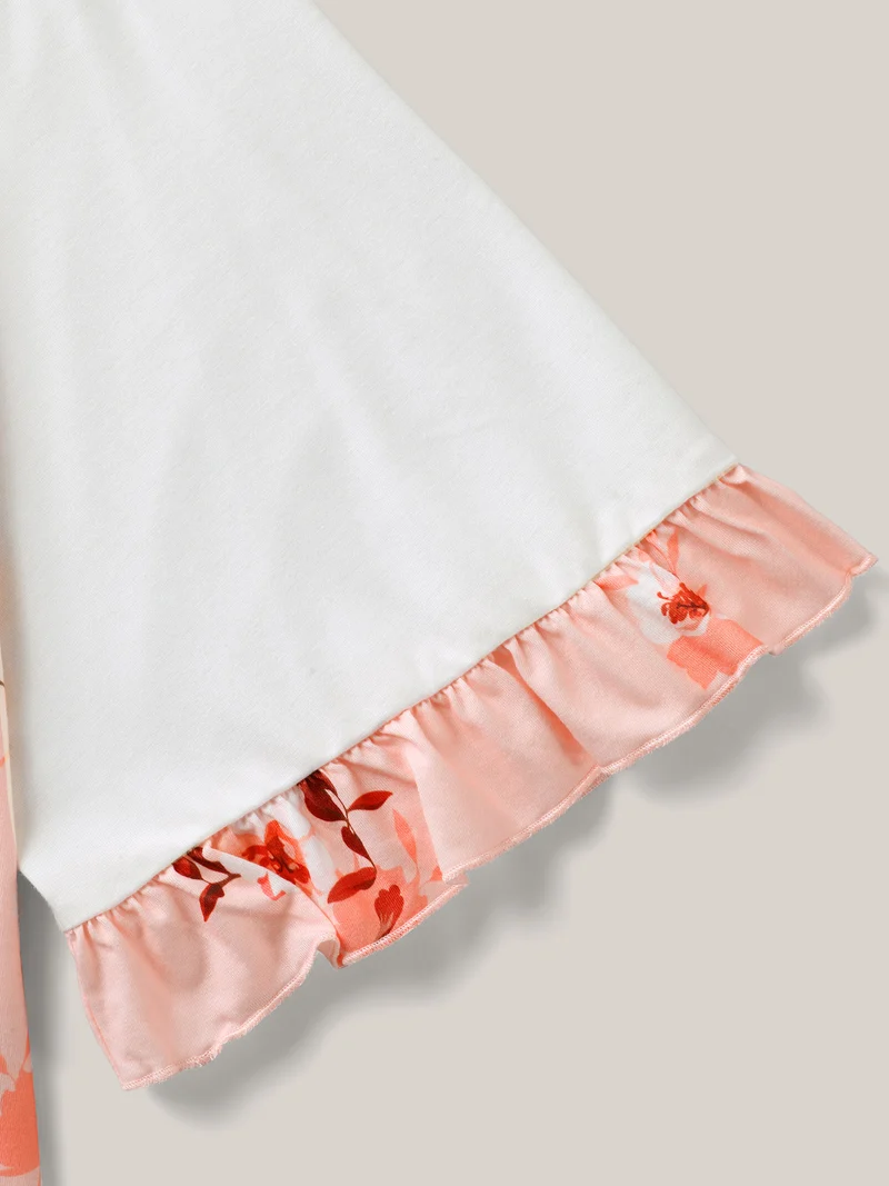 Floral Print Spliced Lotus Leaf Sleeve T-Shirt