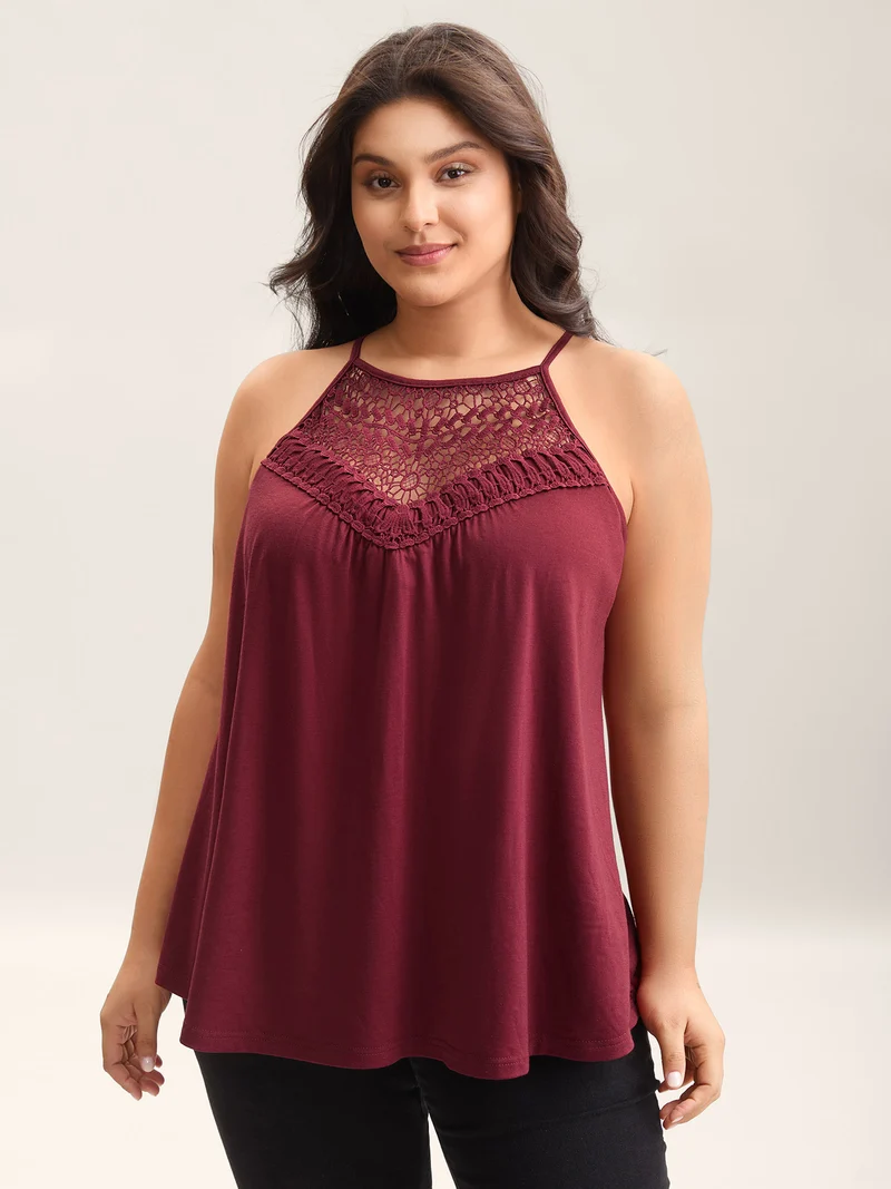 Lace Cut-Out Pleated Tank Top