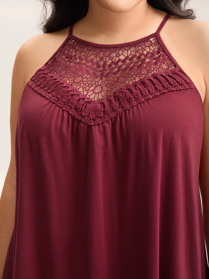 Lace Cut-Out Pleated Tank Top