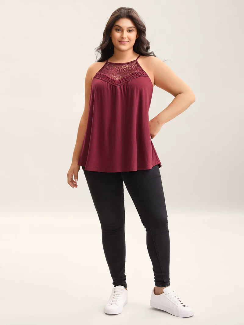 Lace Cut-Out Pleated Tank Top