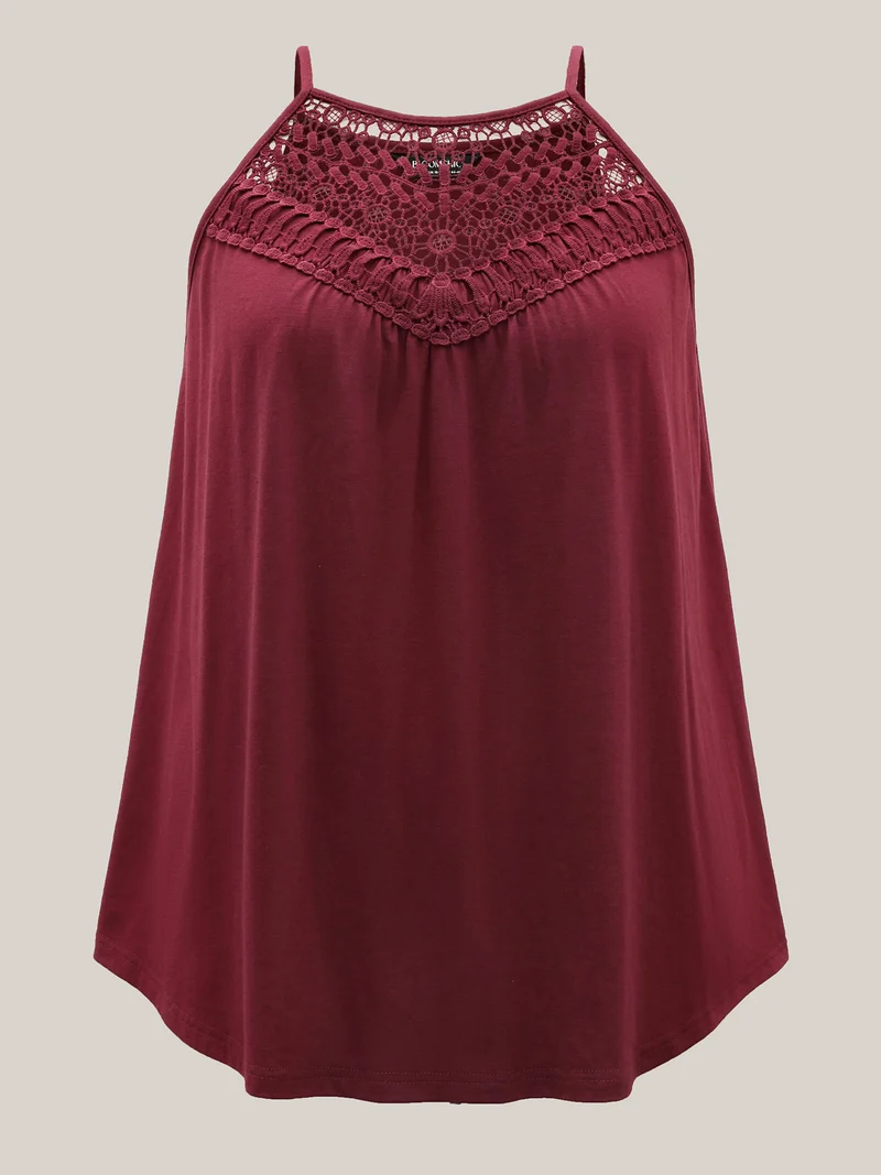 Lace Cut-Out Pleated Tank Top