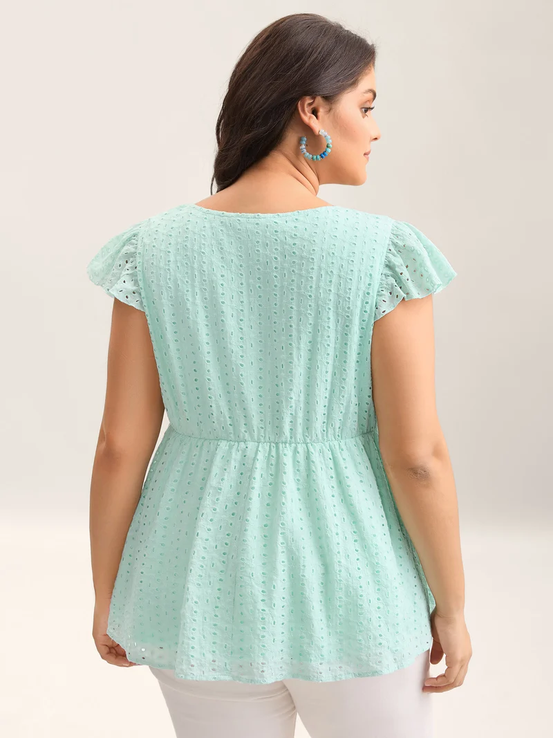 Cotton Embroidered Flutter Sleeve Babydoll Top