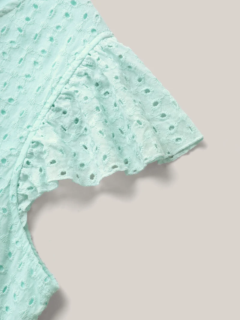 Cotton Embroidered Flutter Sleeve Babydoll Top