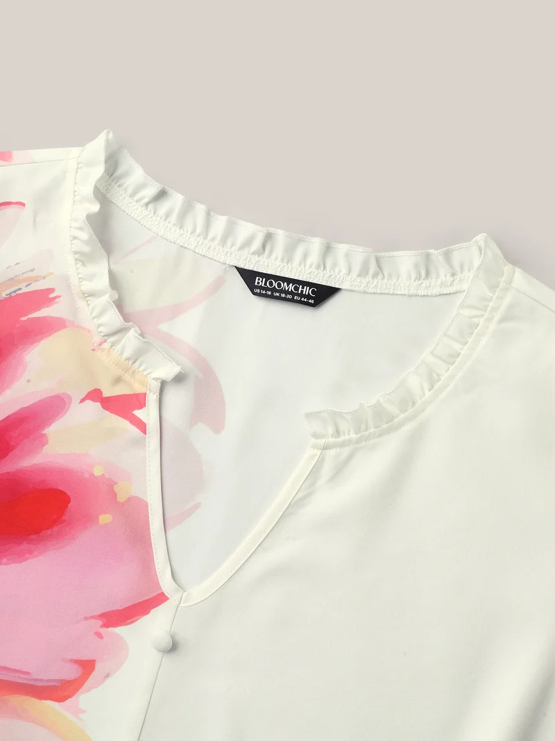 Floral Paradise Notched Collar Button Blouse