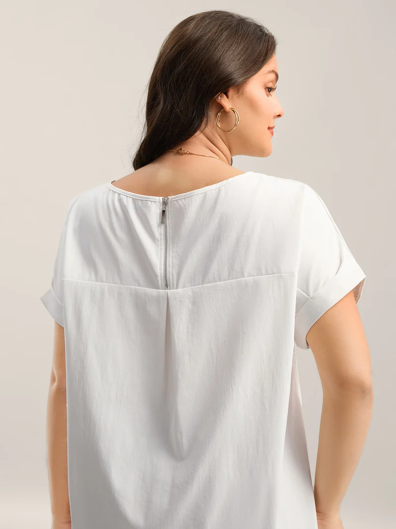 Classic Plain Boat Neck Zipper Blouse