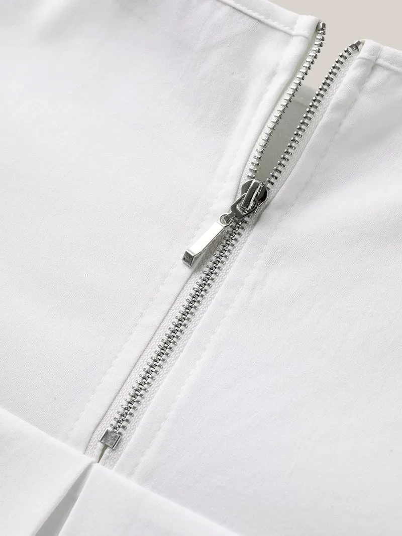 Classic Plain Boat Neck Zipper Blouse