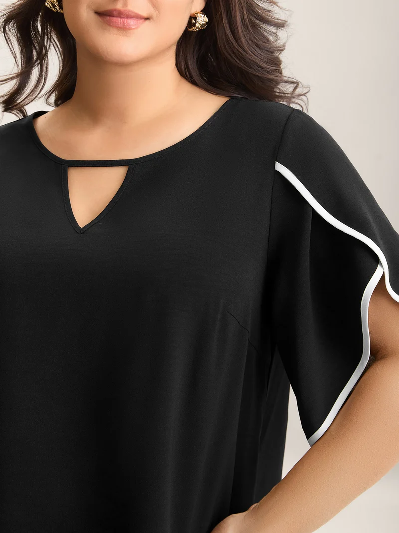 Color Contrast Petal Sleeve Shirt