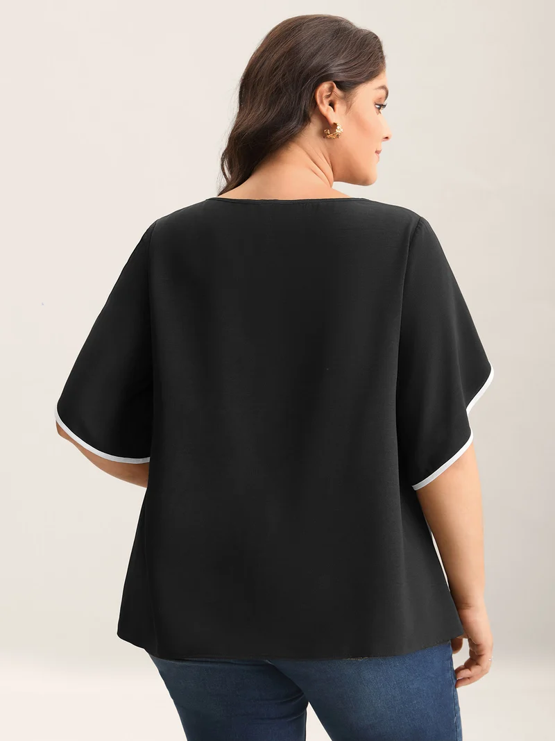Color Contrast Petal Sleeve Shirt