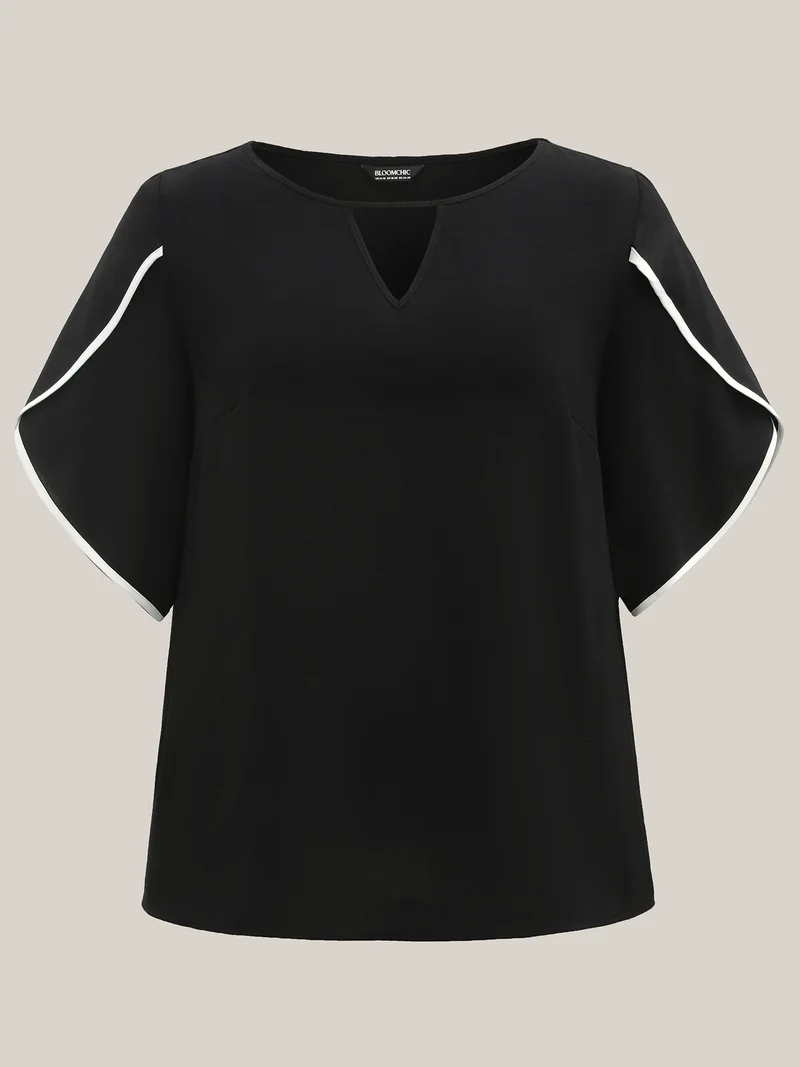 Color Contrast Petal Sleeve Shirt