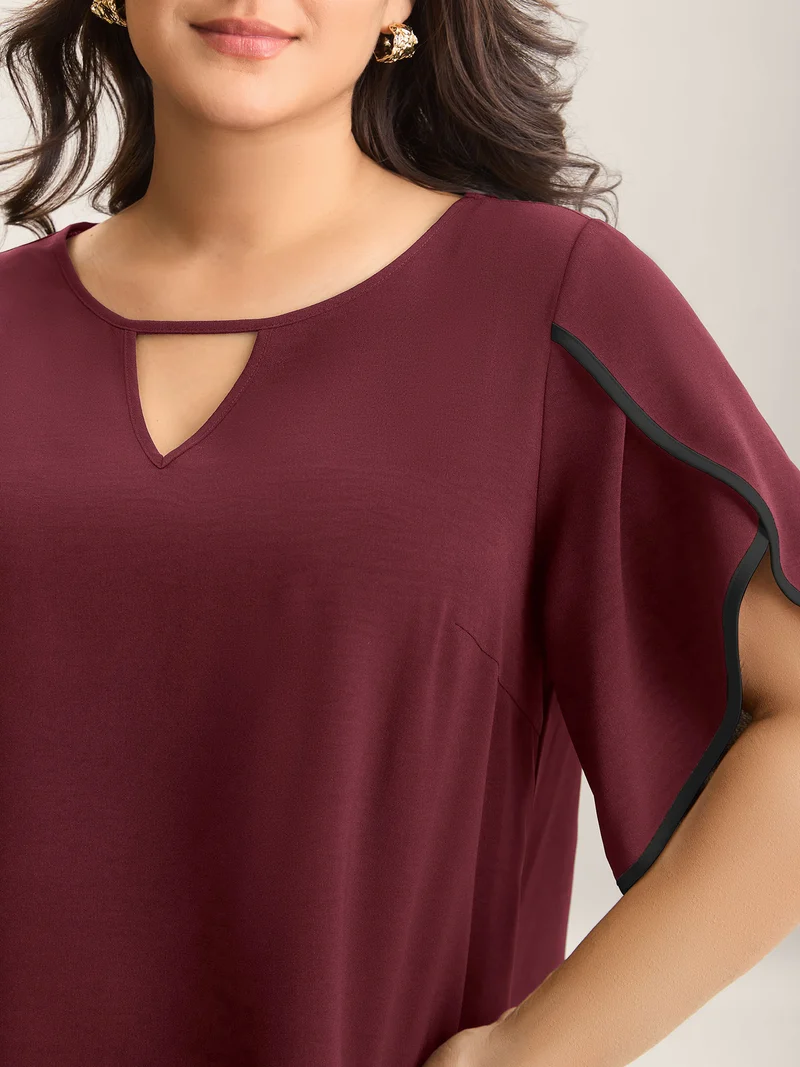 Color Contrast Petal Sleeve Shirt