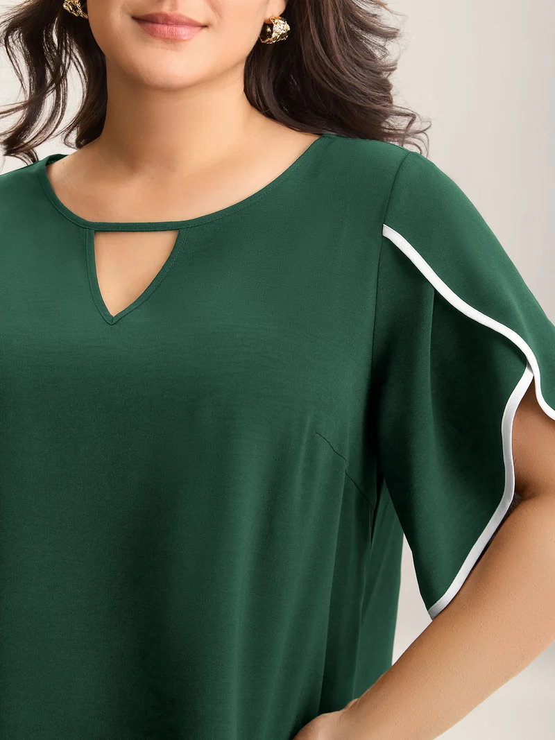 Color Contrast Petal Sleeve Shirt
