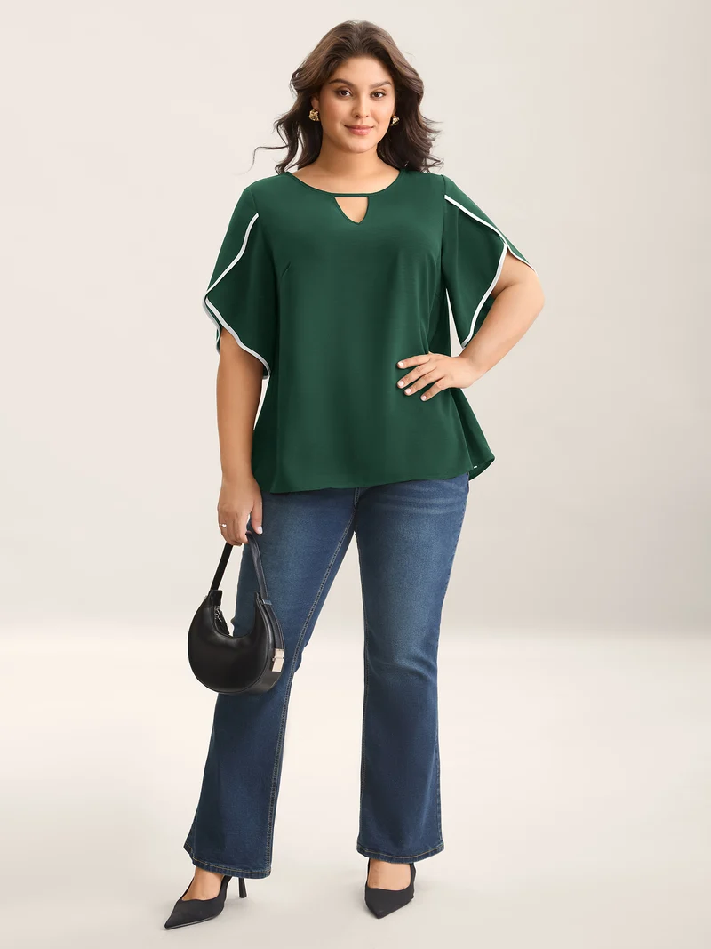 Color Contrast Petal Sleeve Shirt