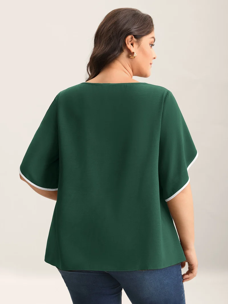 Color Contrast Petal Sleeve Shirt
