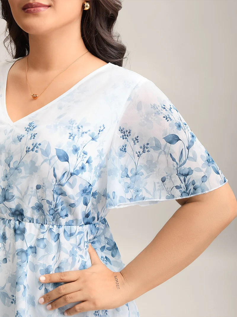 Floral Print Waist-Tie Flared Shirt