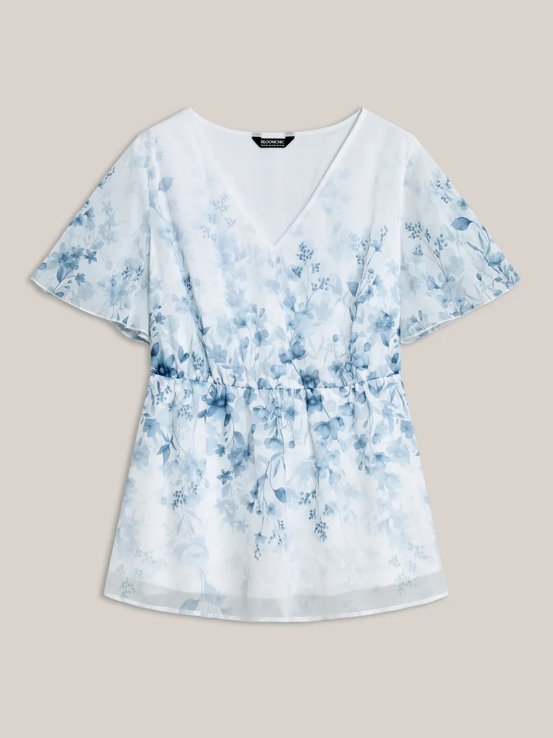 Floral Print Waist-Tie Flared Shirt