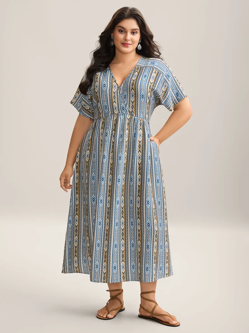 Boho Stripes Rayon Pockets Maxi Dress