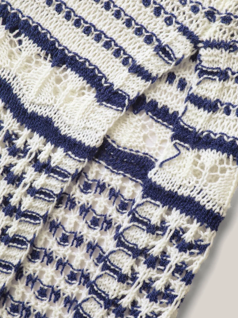 Stripes Crochet V-Neck Swim Cover-Up
