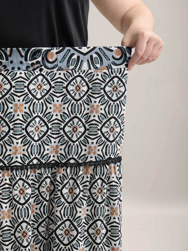 Boho Print Spliced Tiered Maxi Skirt