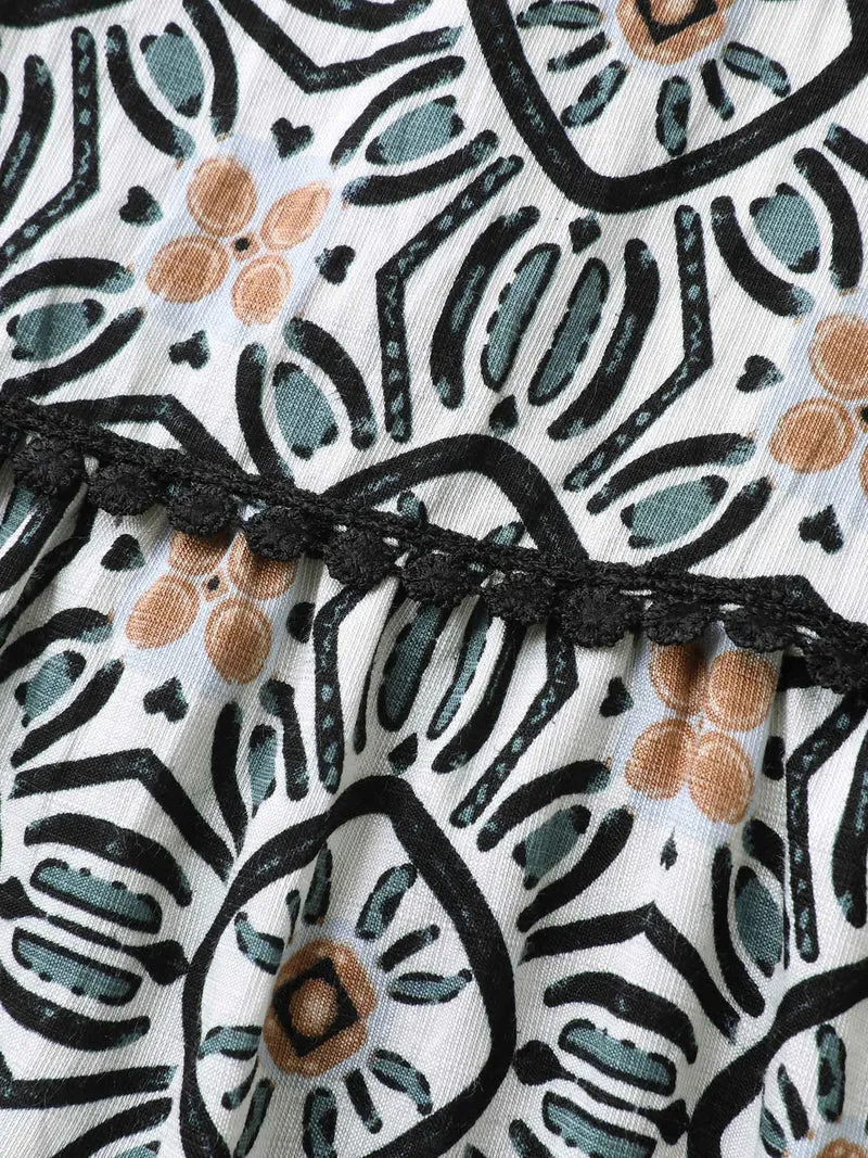 Boho Print Spliced Tiered Maxi Skirt
