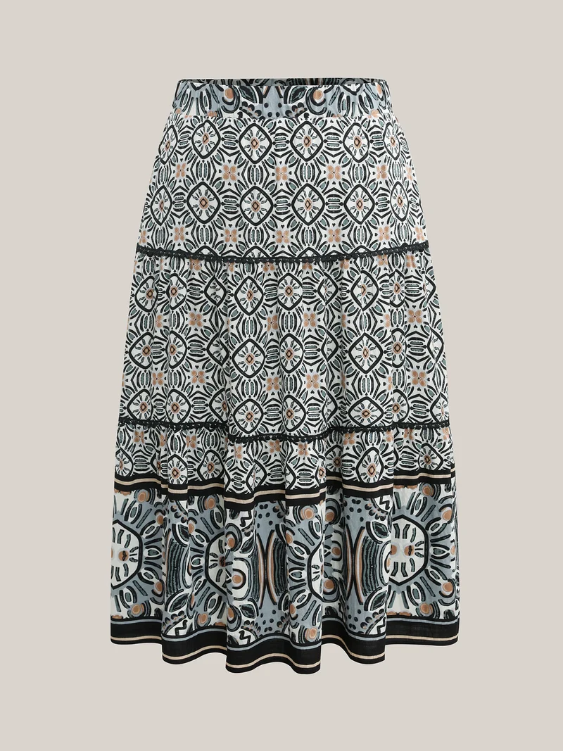 Boho Print Spliced Tiered Maxi Skirt