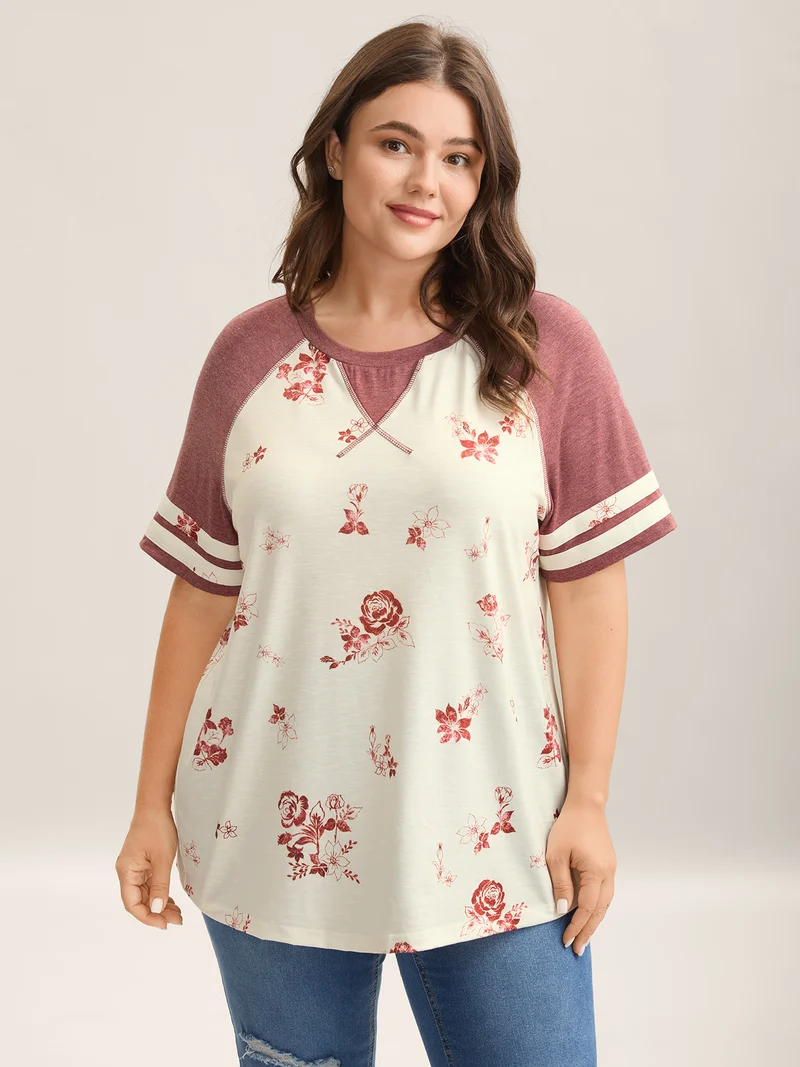 Bamboo Stretchy Color Contrast Printed T-Shirt