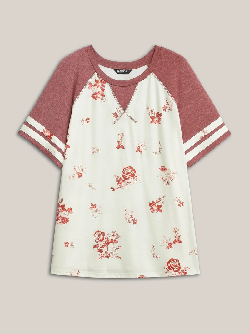 Bamboo Stretchy Color Contrast Printed T-Shirt