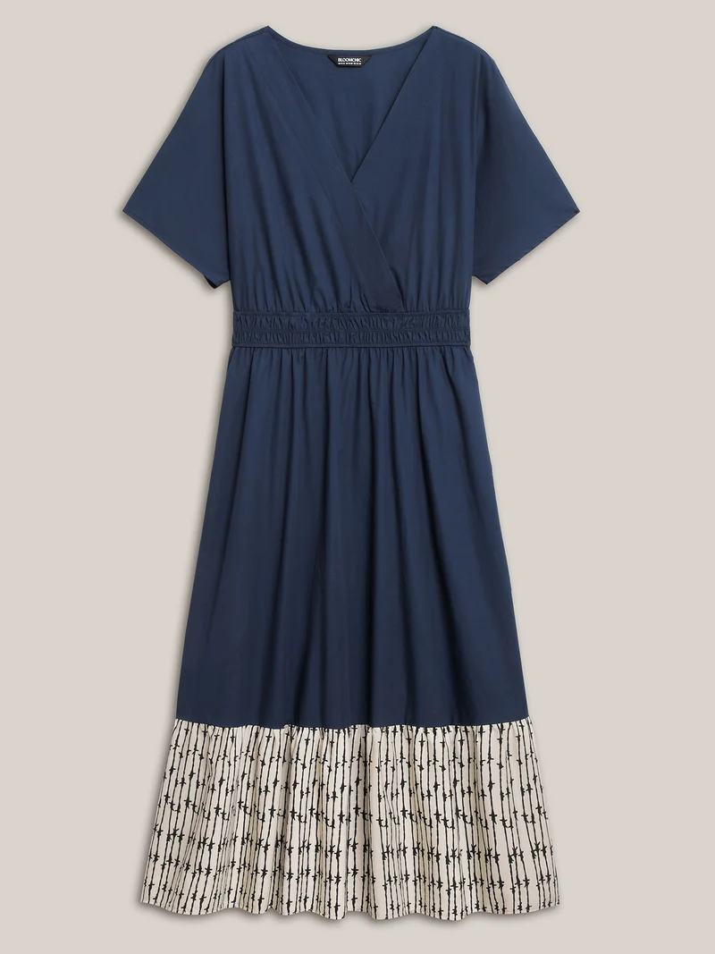 Cotton Color Block Cinched-Waist Spliced Maxi Dress