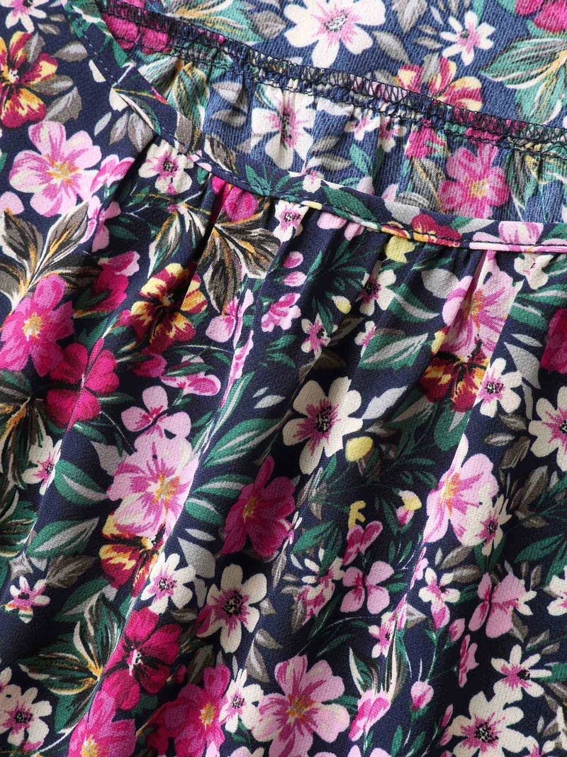 Floral Print Pleated Neck Tank Top